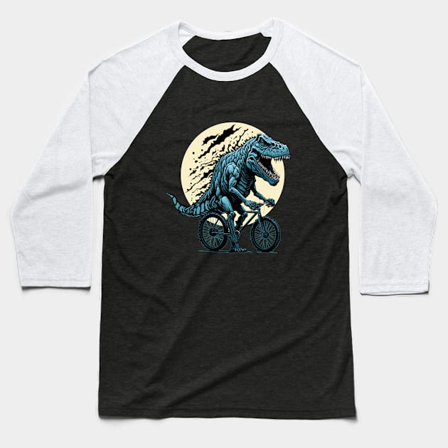 Dinosaur lover cyclist on the moon in forest Baseball T-Shirt by Collagedream